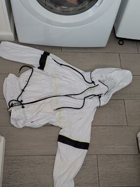 Zella White Hooded Windbreaker with Black & Yellow Trim